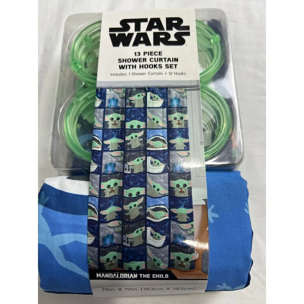Star Wars Mandalorian The Child Shower Curtain Set 72x72‎ Blue Grogu Kids A02